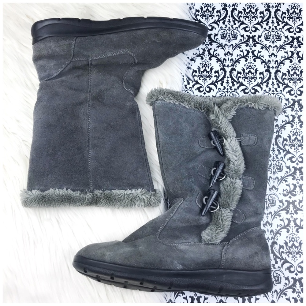 White Mountain : size : 9 : gray and black faux fur trim snow fall winter boots